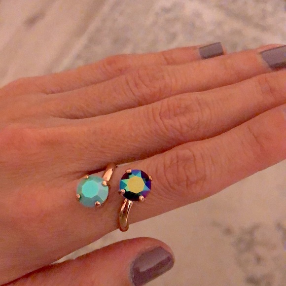 Iridescent Turquoise + Peacock Rose Gold Crystal Ring - Picture 9 of 15